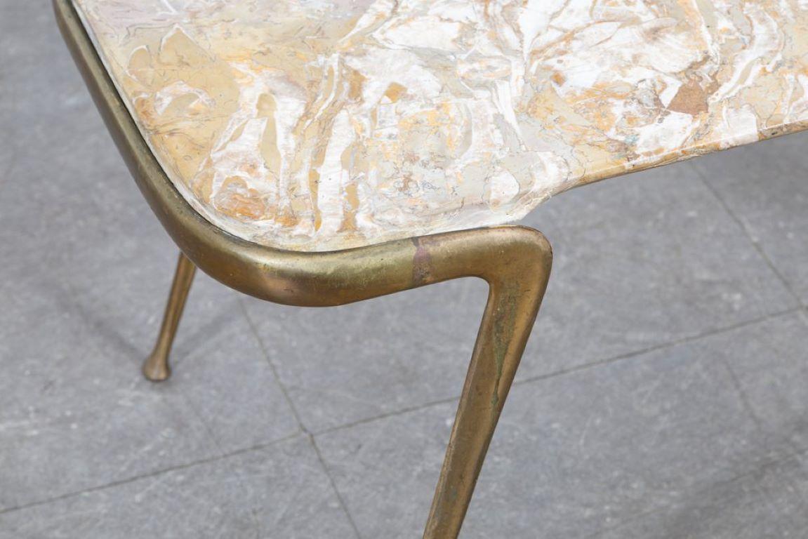 Laiton Table basse en laiton et marbre par Cesare Lacca, années 1950 en vente