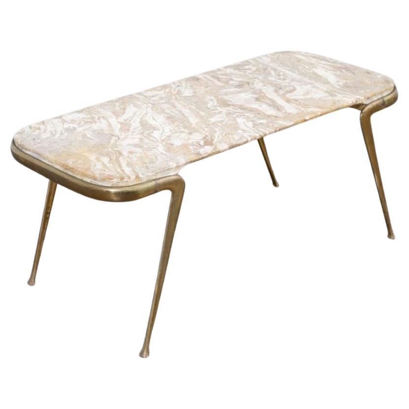 Brass and marble coffee table by Cesare Lacca, 1950s For Sale