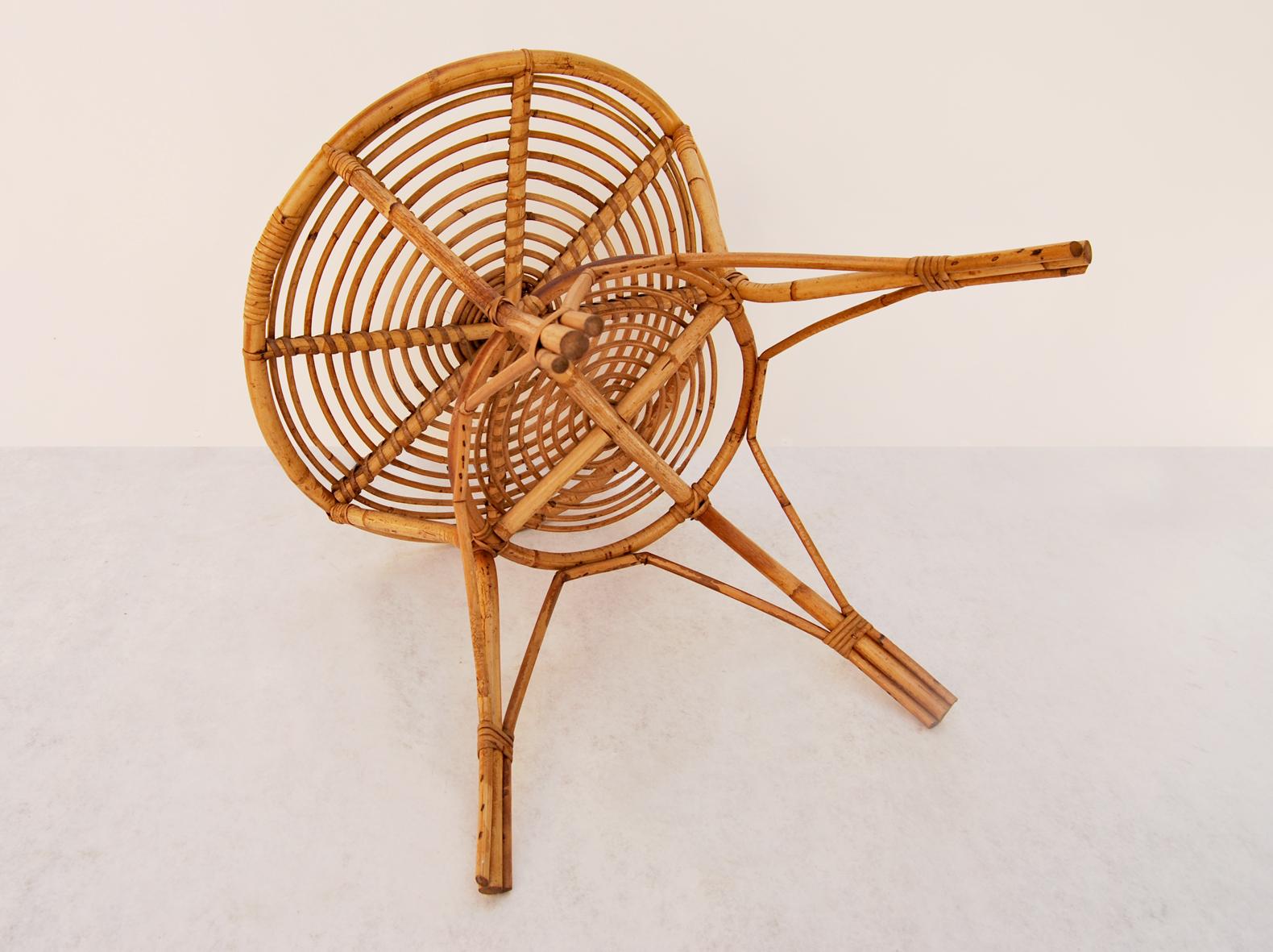 Italian Wicker and bamboo coffee table, 1960s  For Sale