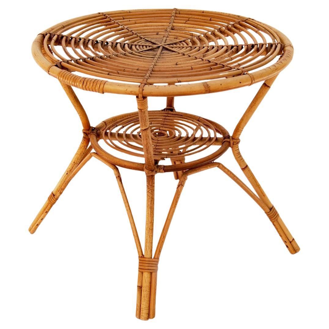 Wicker and bamboo coffee table, 1960s  For Sale