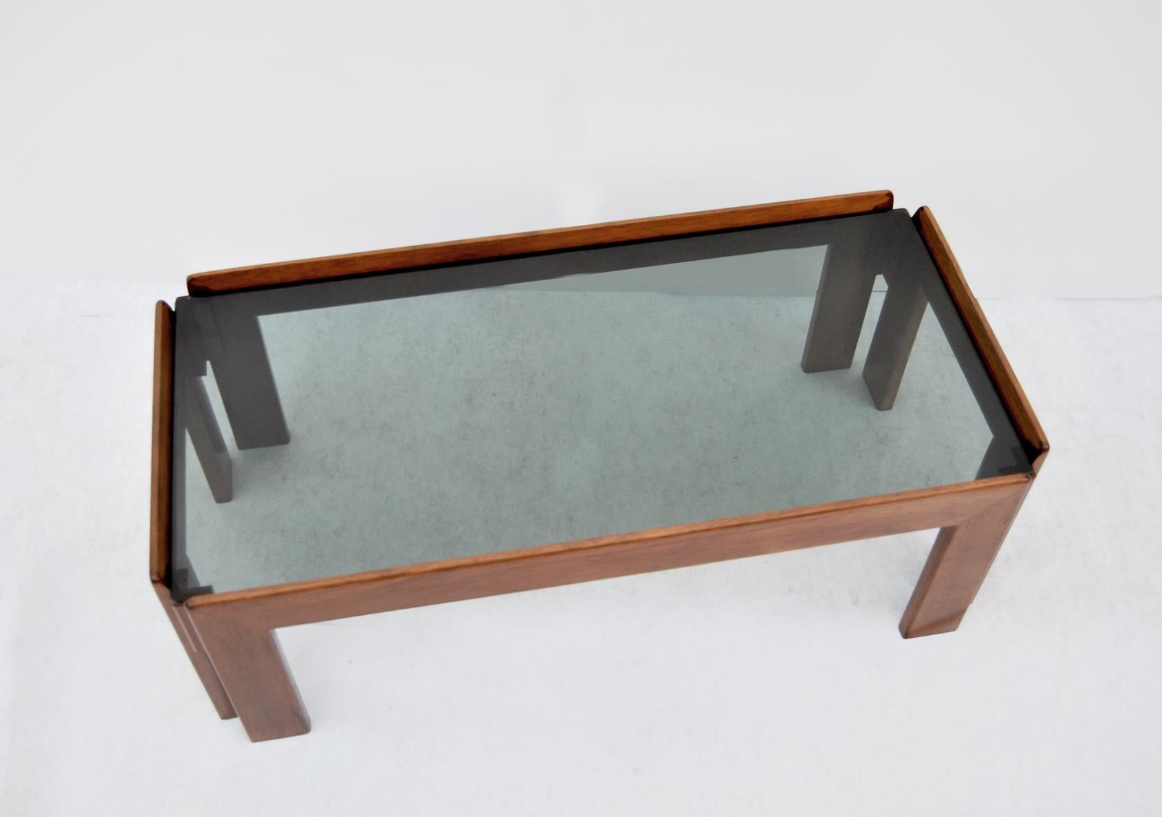 Coffee table by Afra & Tobia Scarpa for Cassina, Italy, 1960s. 
Rectangular coffee table in solid wood and smoked glass top by Afra & Tobia Scarpa for Cassina. It was made in Italy in the 1960s. This piece is attributed to the Designer/Producer. No