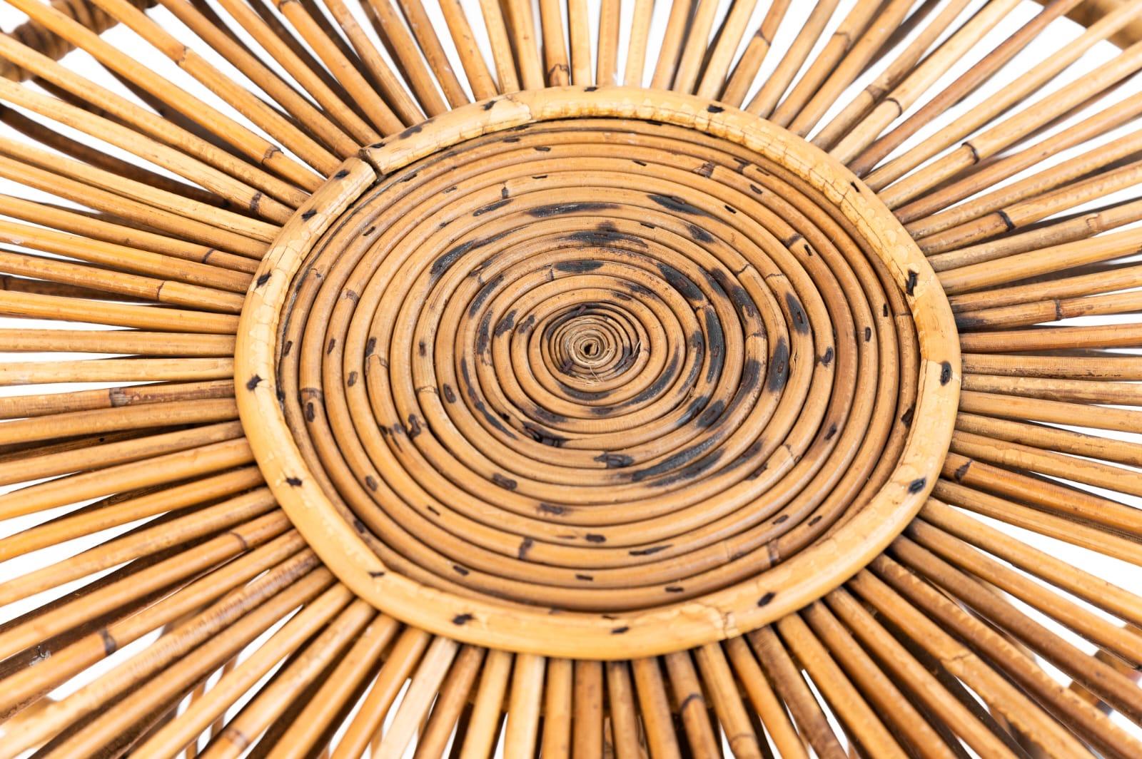 Italian Wicker and bamboo round coffee table, 1970s For Sale