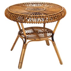 Runder Couchtisch aus Rattan und Bambus, 1970er Jahre