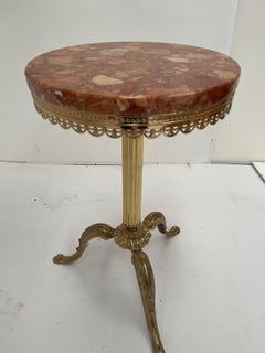 Tavolino da caffe rotondo vintage french in marmo e ottone