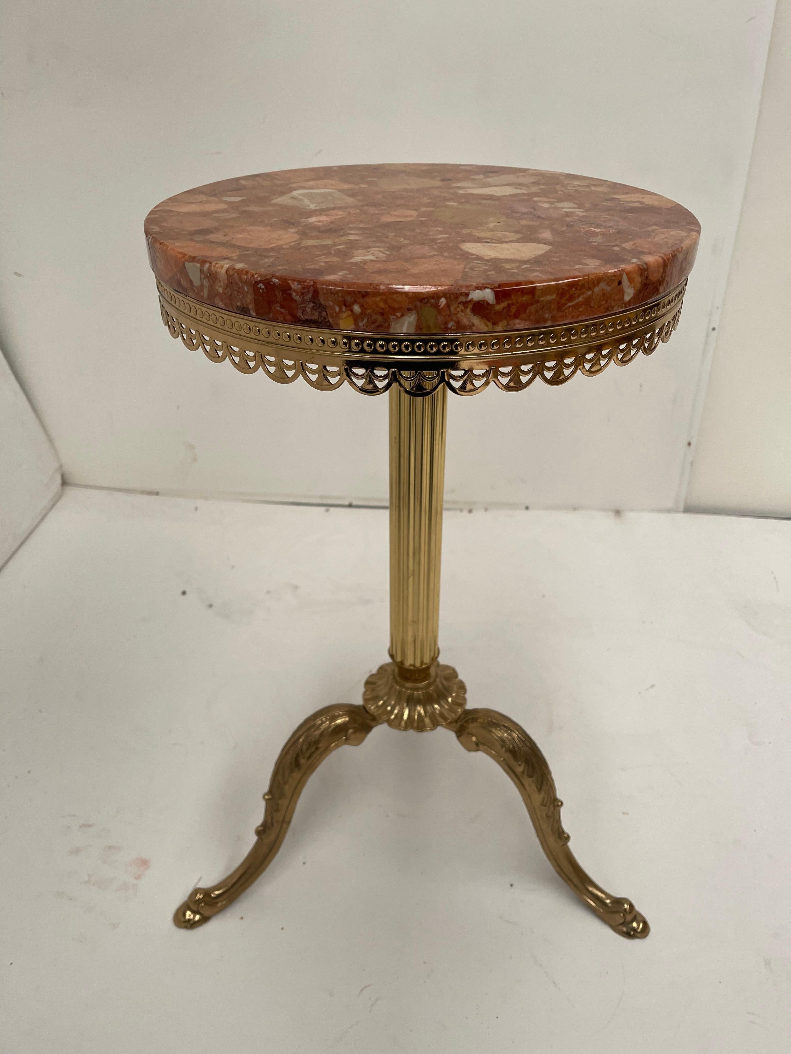 Brass Tavolino da caffe rotondo vintage french in marmo e ottone  For Sale