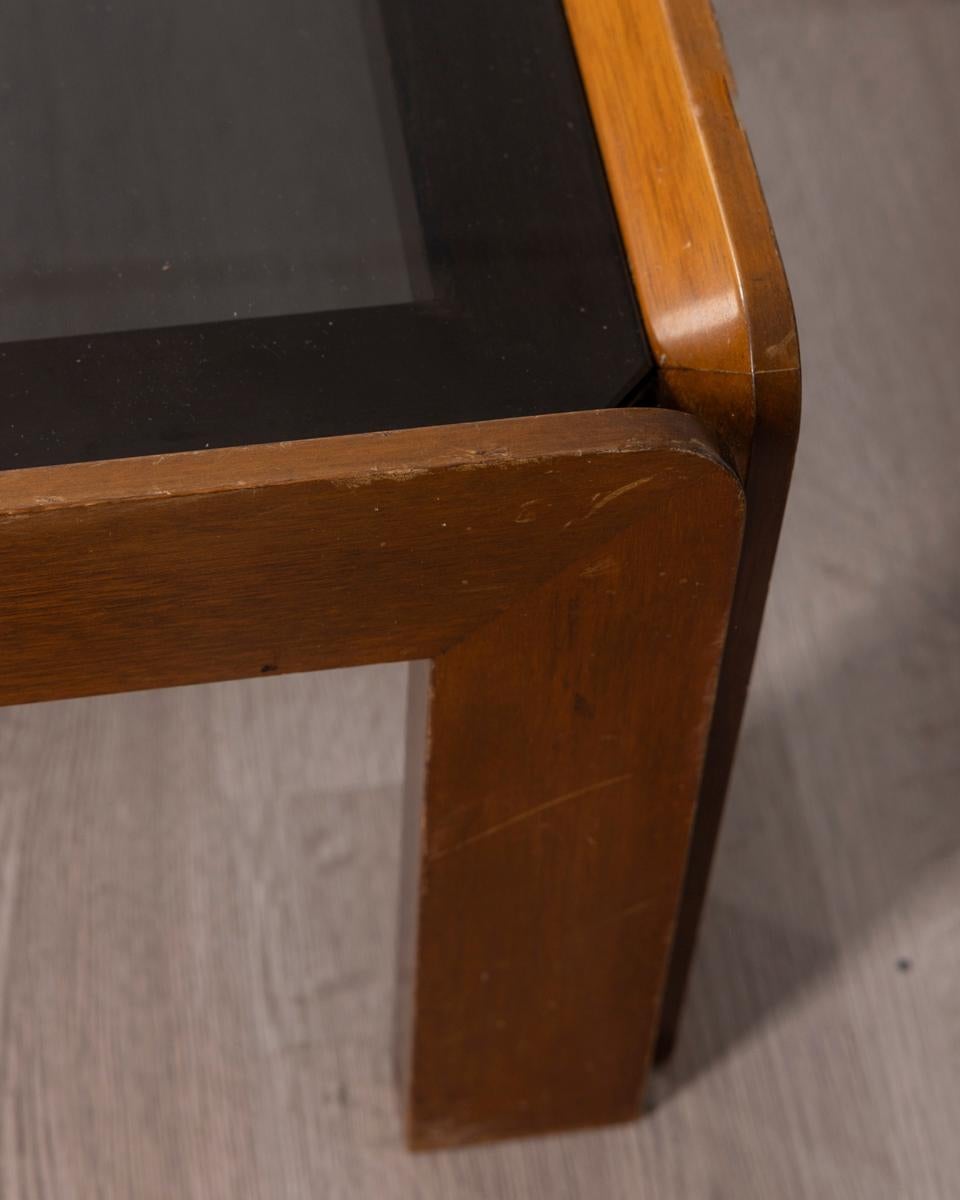 Verre Tavolino da caffè vintage anni '70 in legno e vetro design Afra & Tobia Scarpa en vente