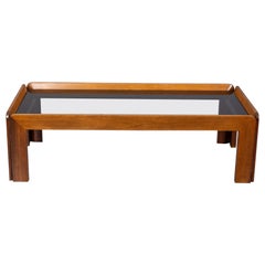 Tavolino da caffè vintage anni '70 in legno e vetro design Afra & Tobia Scarpa