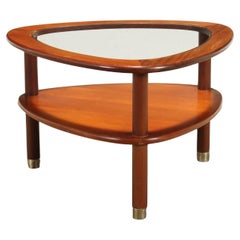 1960s teak center coffee table with glass top