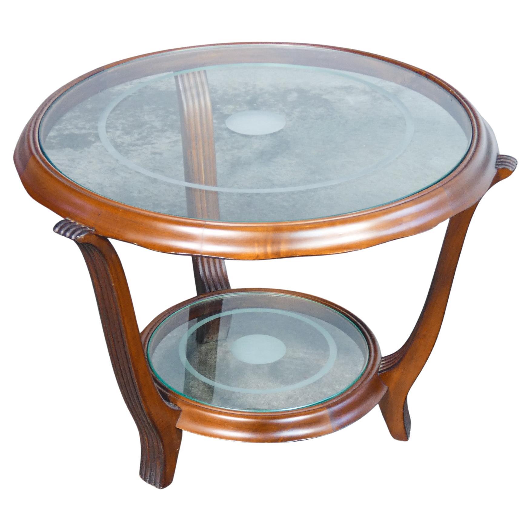 Art Deco wood coffee table with two circular glass tops. 1930s