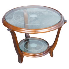 Art Deco wood coffee table with two circular glass tops. 1930s