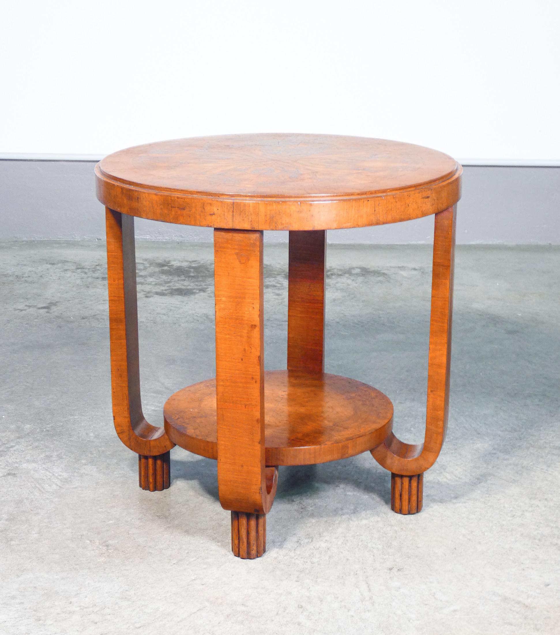 Mid-20th Century Art Deco wooden coffee table with circular glass top. 1930s For Sale