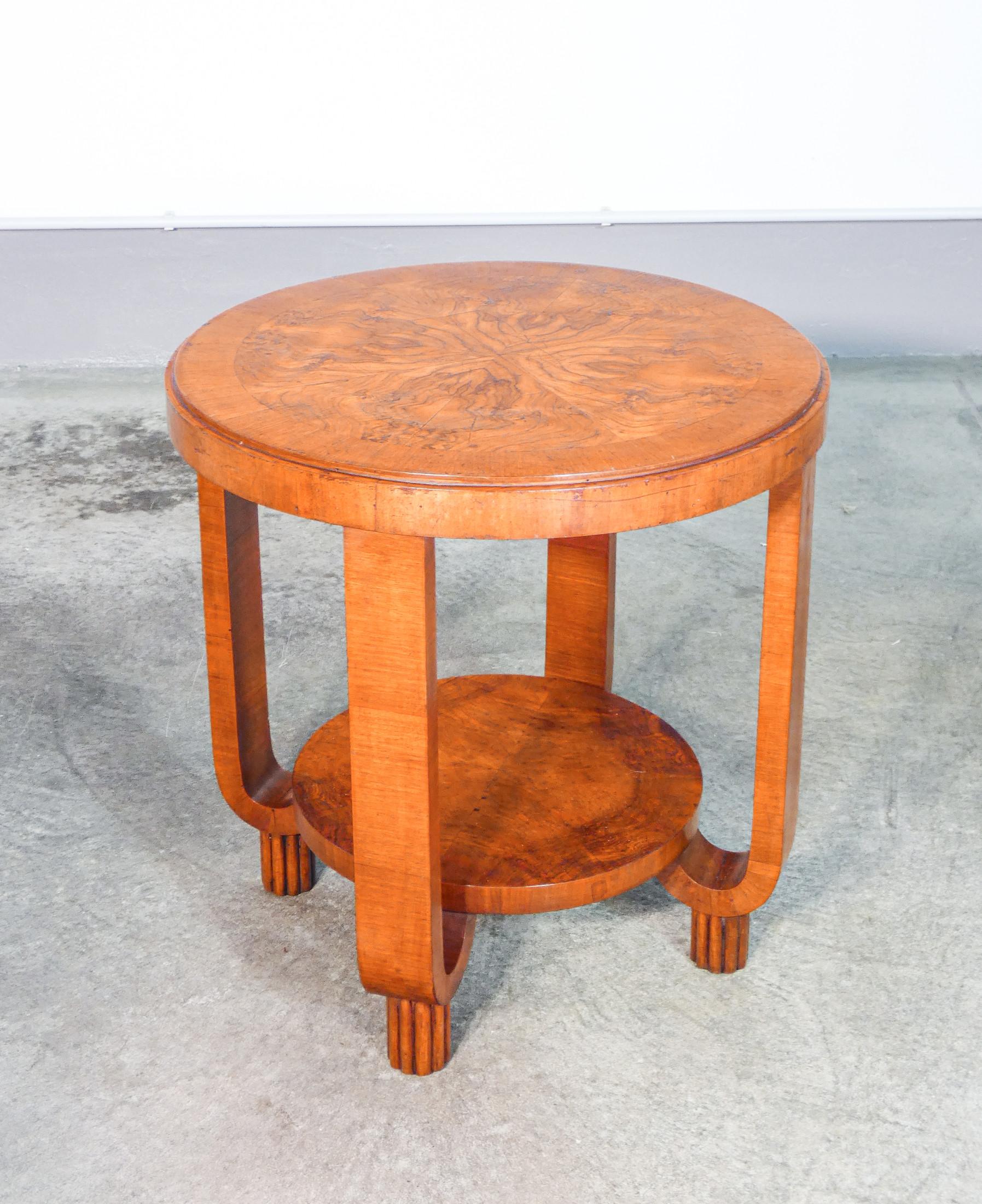 Art Deco wooden coffee table with circular glass top. 1930s For Sale 1