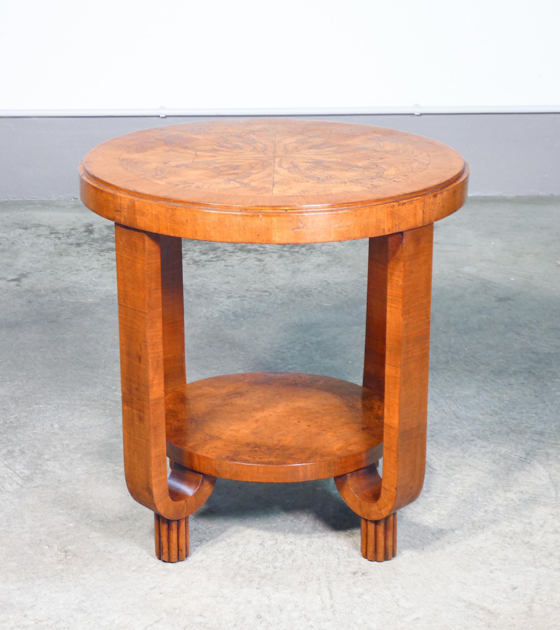 Art Deco wooden coffee table with circular glass top. 1930s For Sale 3