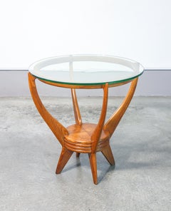 Italienischer Couchtisch im Design der 1940er Jahre aus Holz und runder Glasplatte