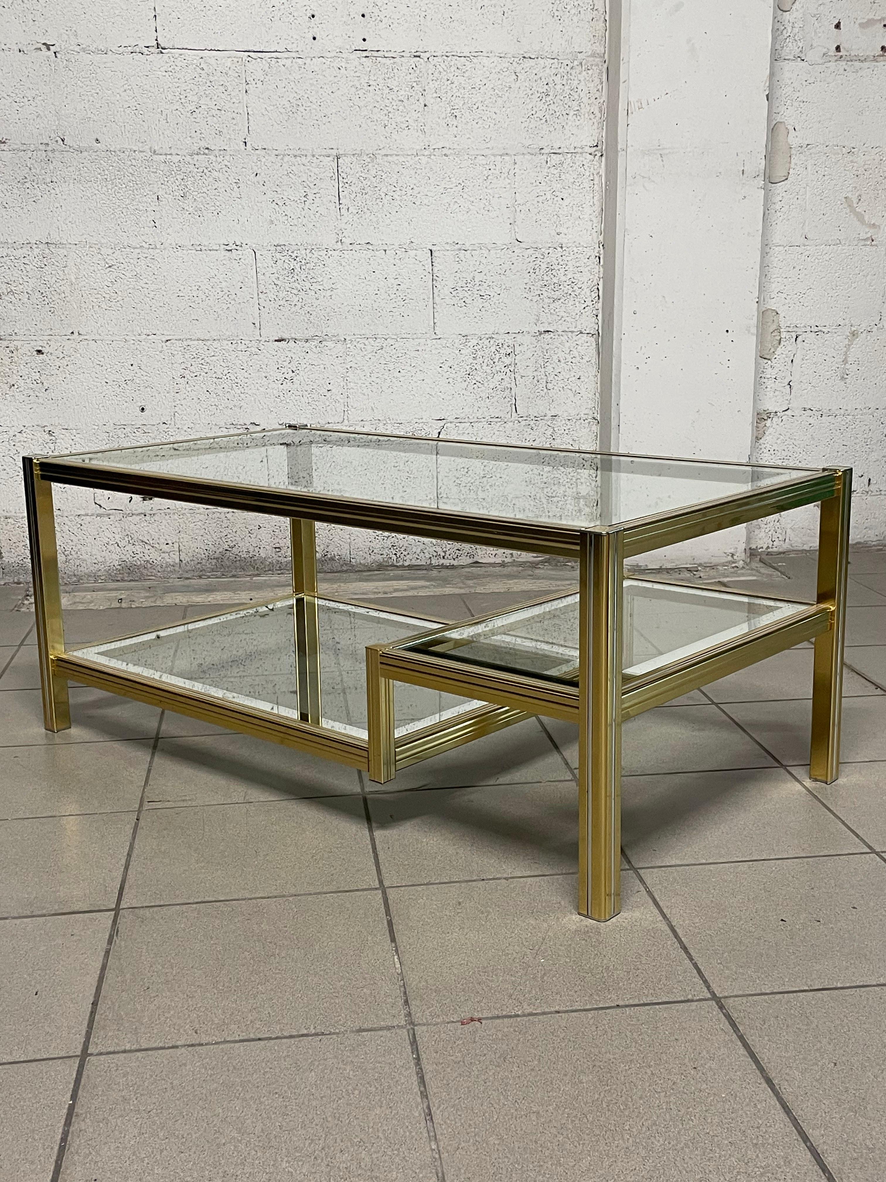 1970s living room glass and brass coffee table For Sale 4