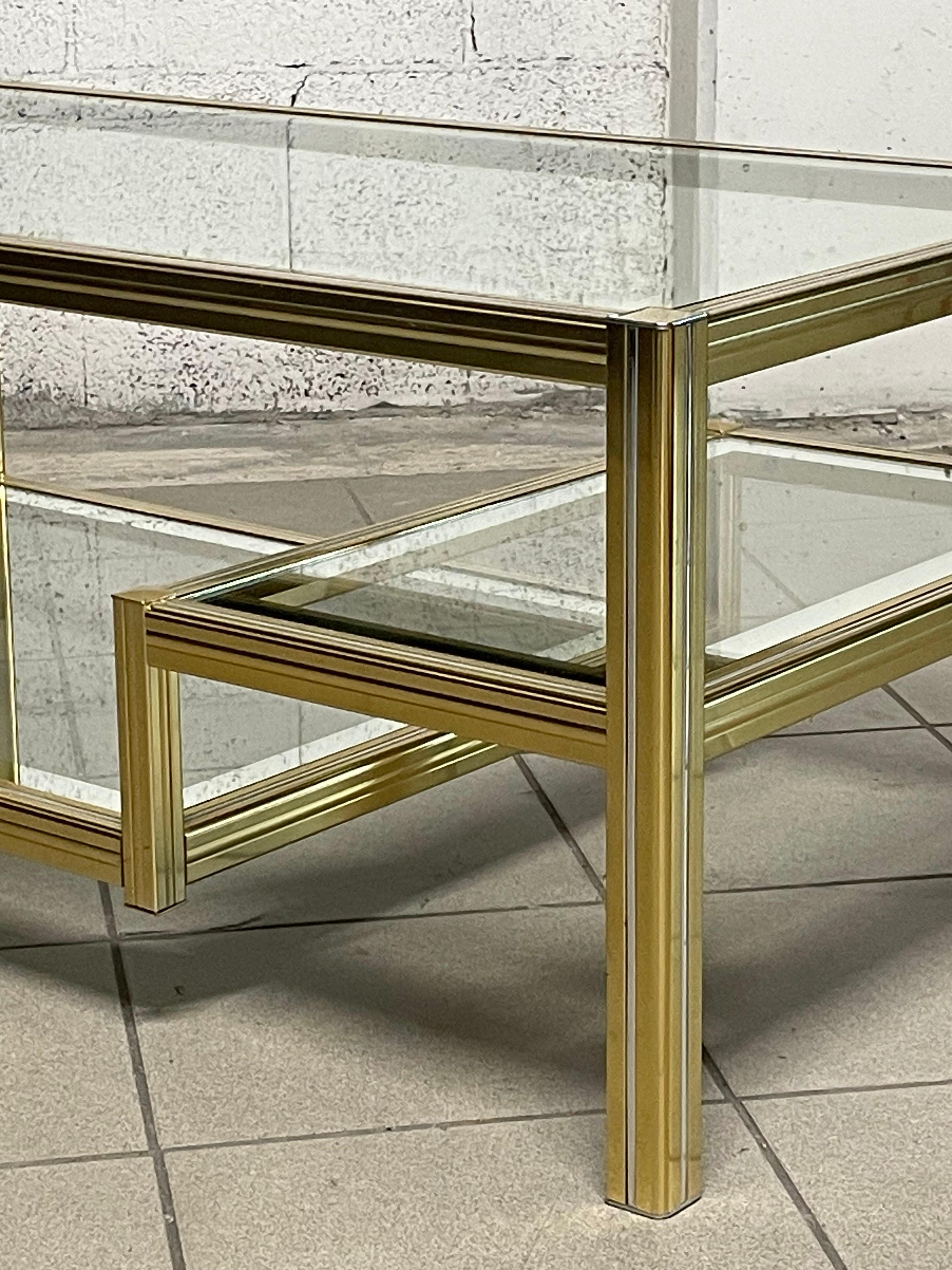 1970s living room glass and brass coffee table For Sale 5