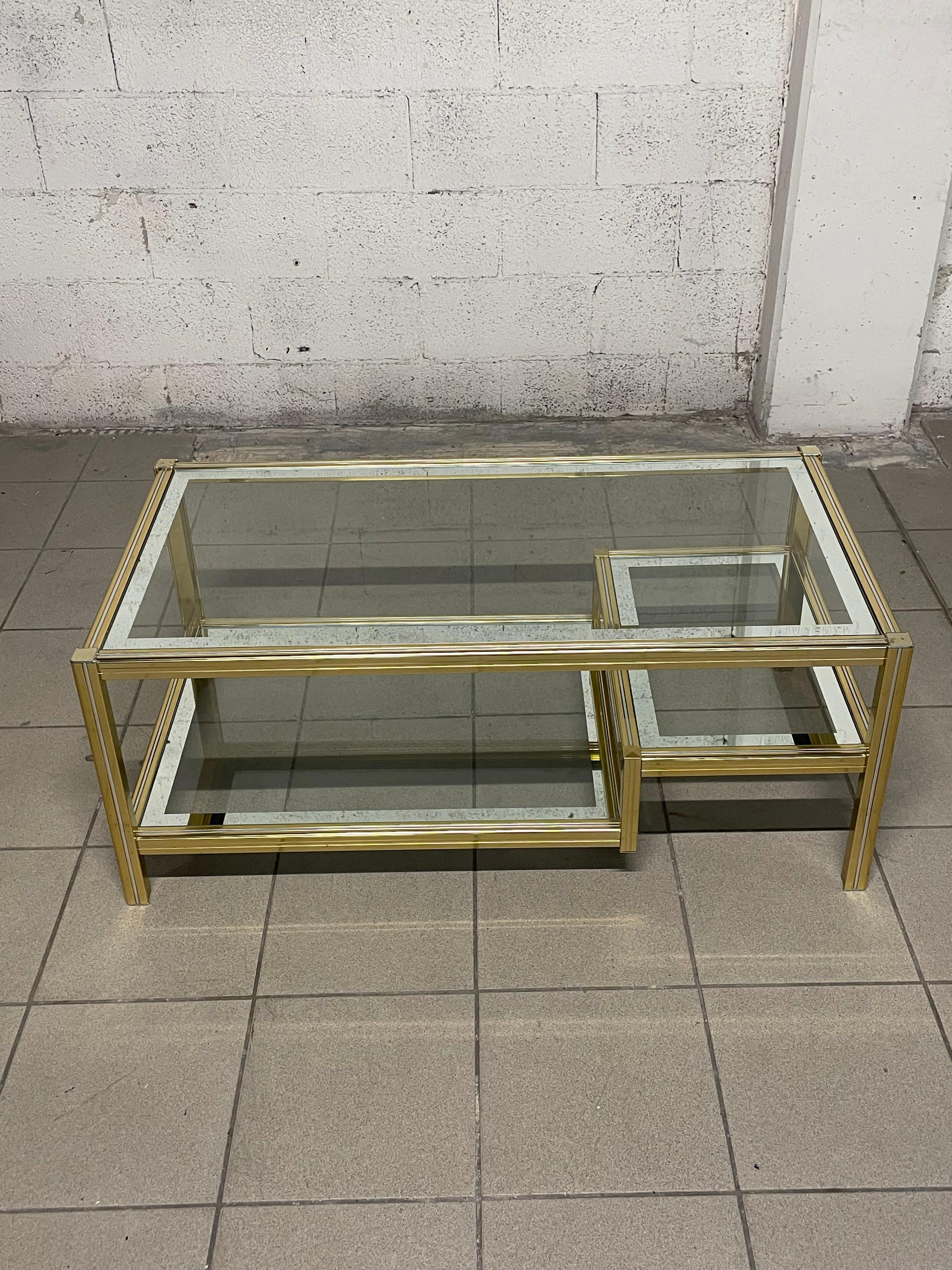 1970s living room glass and brass coffee table For Sale 6