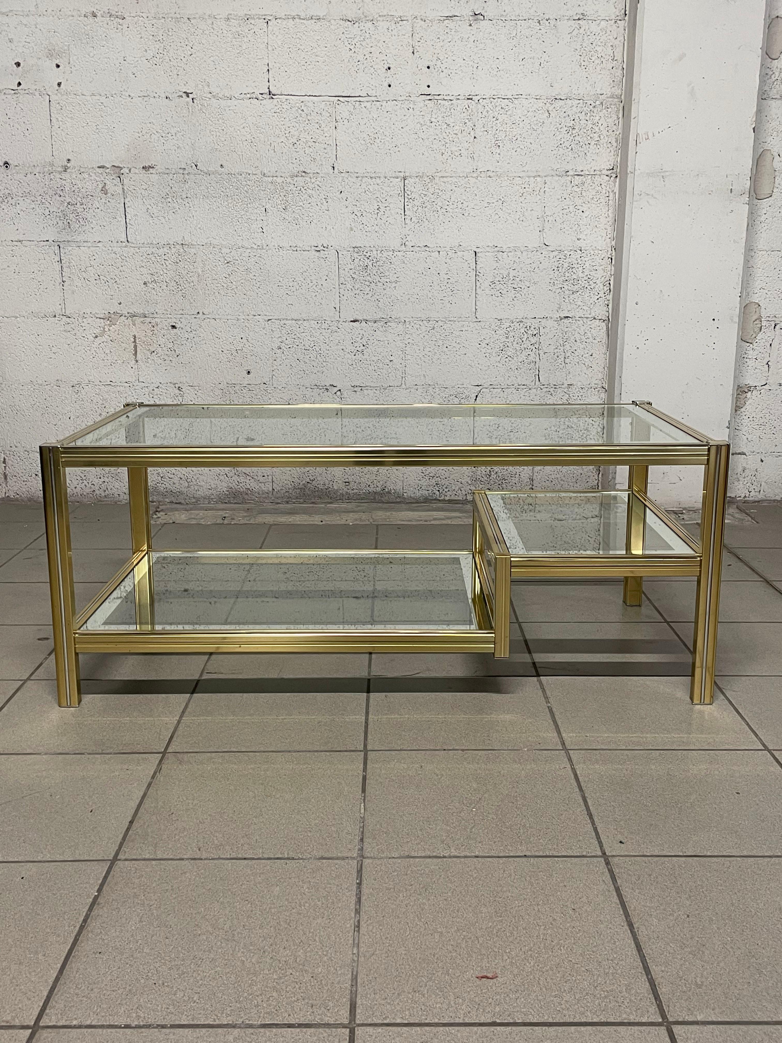 1970s living room glass and brass coffee table For Sale 7