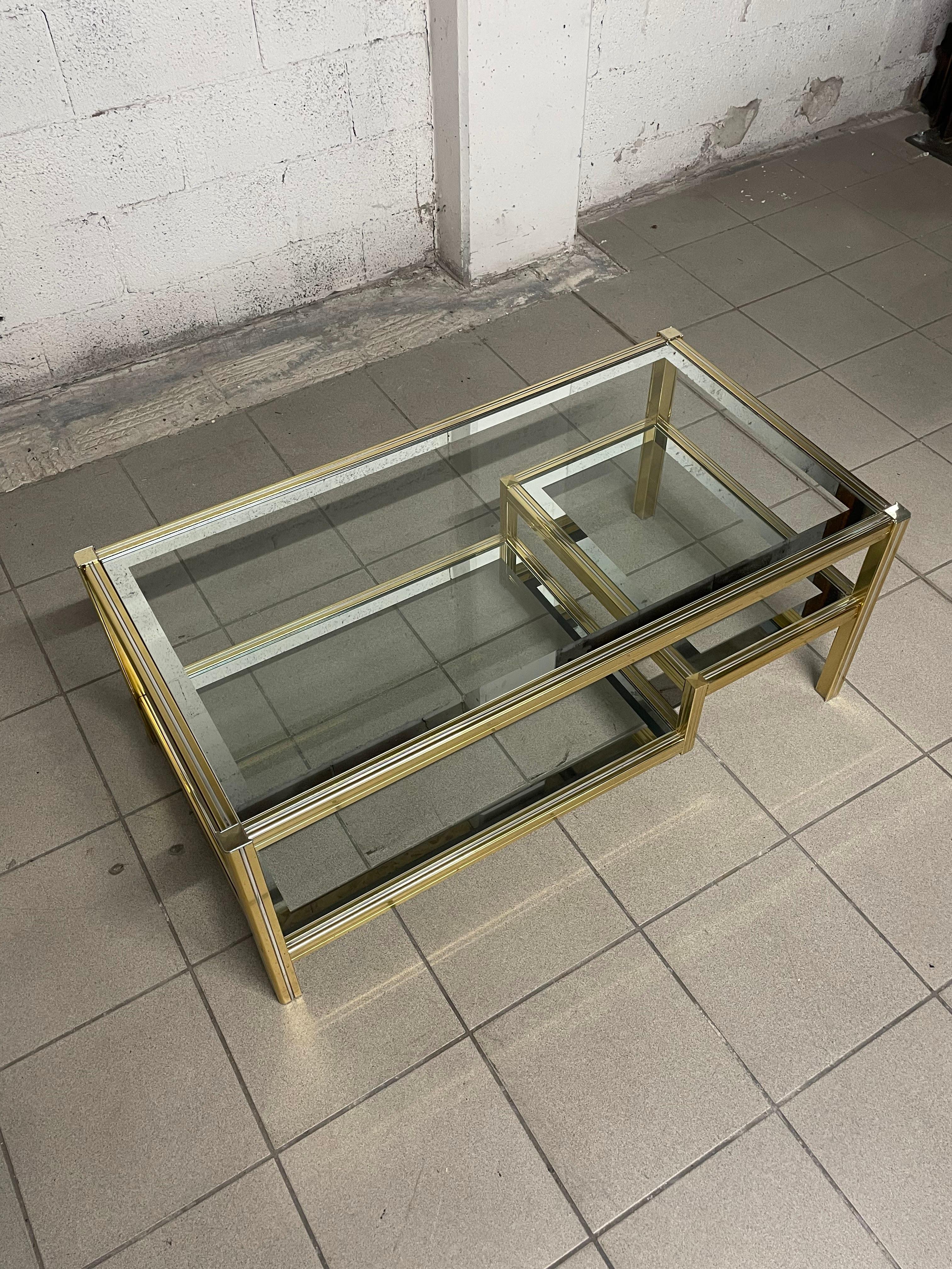 1970s living room glass and brass coffee table 8
