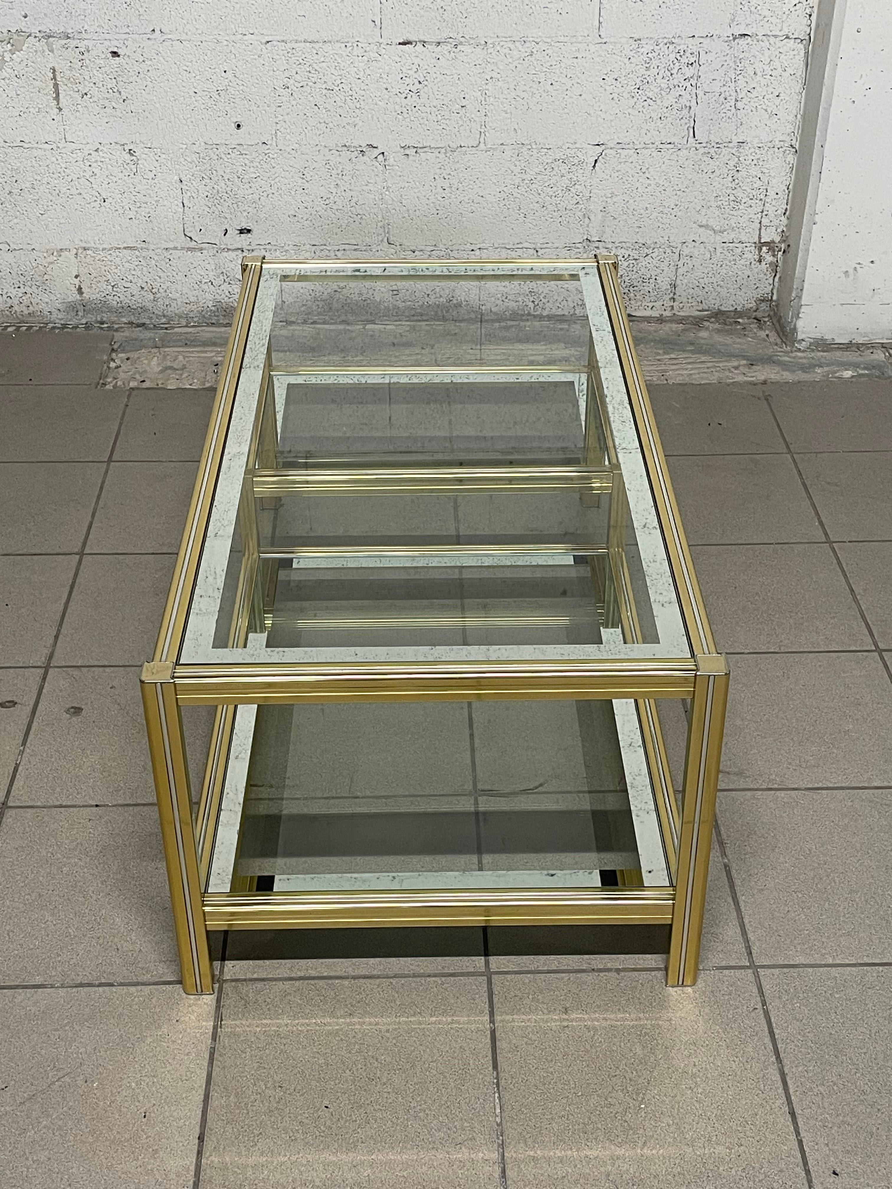 1970s living room glass and brass coffee table For Sale 9