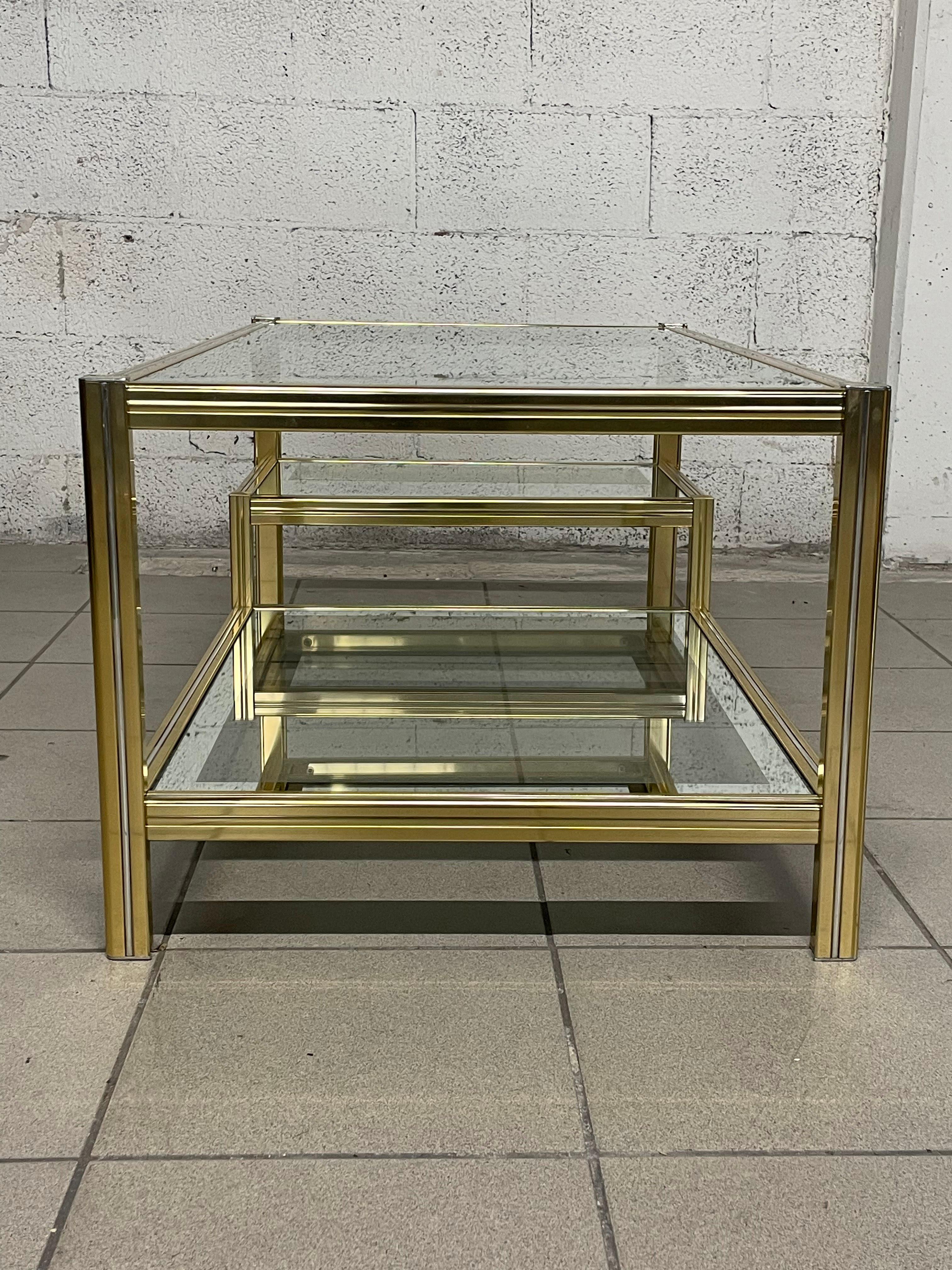 1970s living room glass and brass coffee table For Sale 10