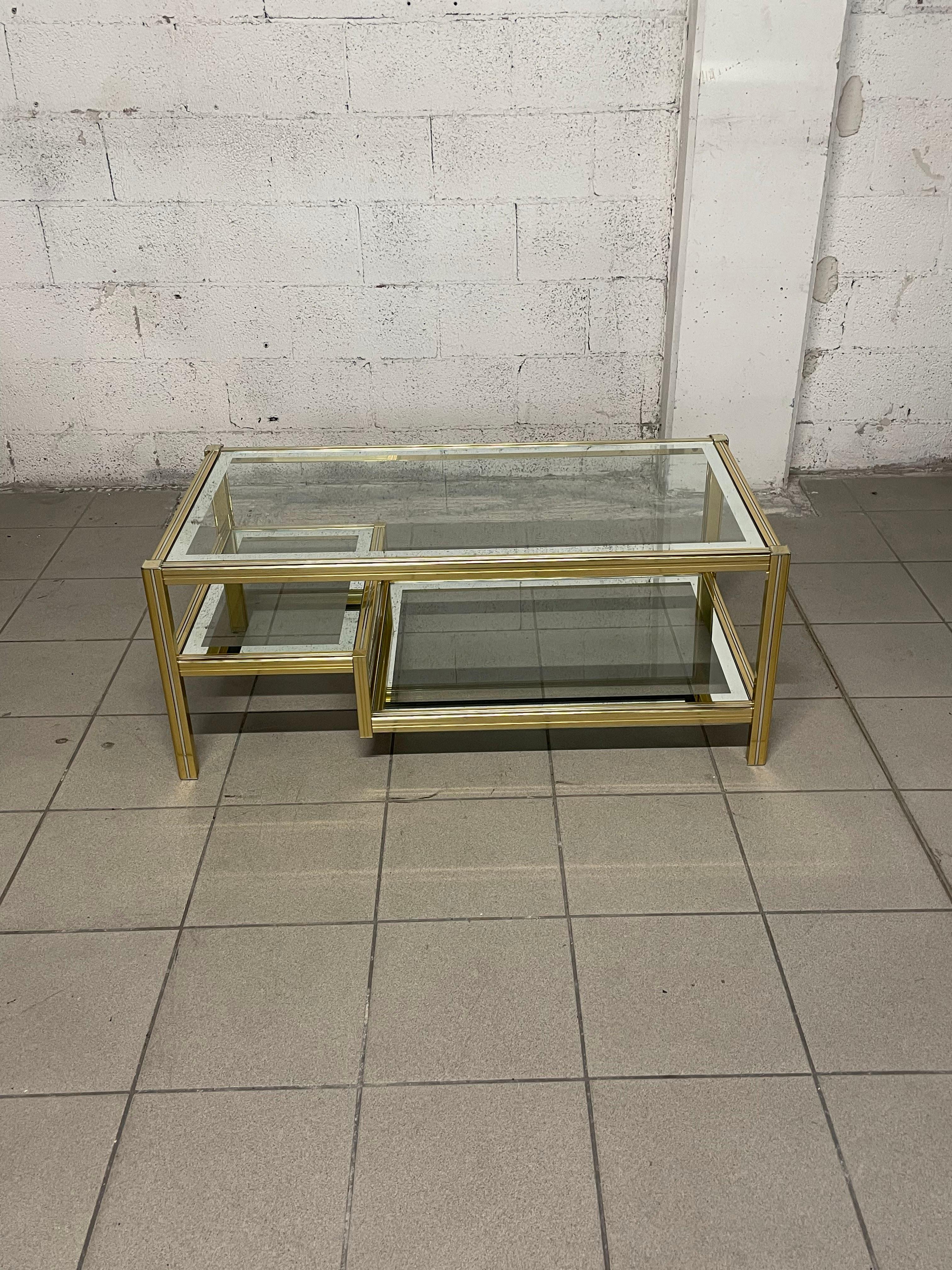 Mid-Century Modern 1970s living room glass and brass coffee table
