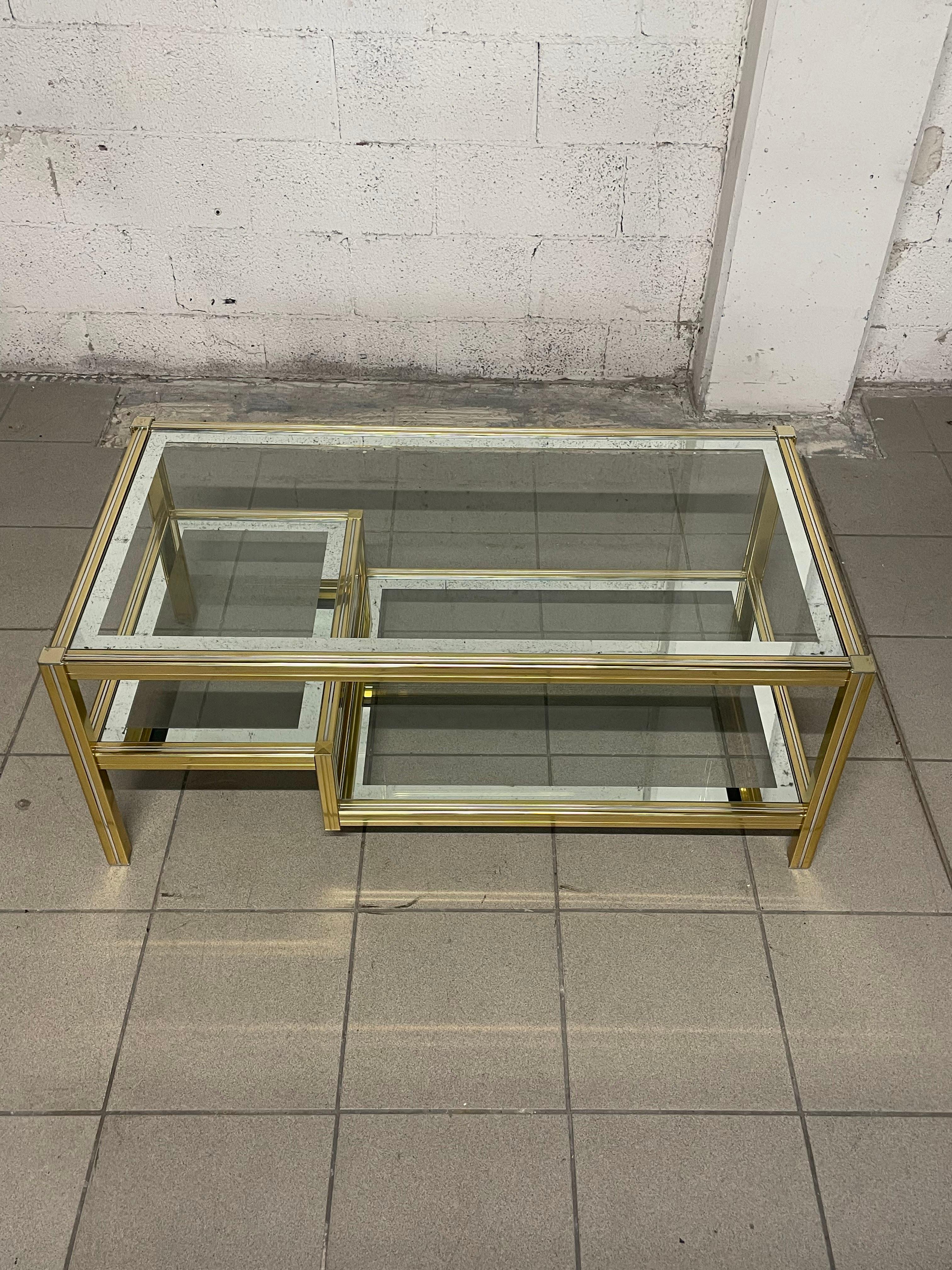 Italian 1970s living room glass and brass coffee table
