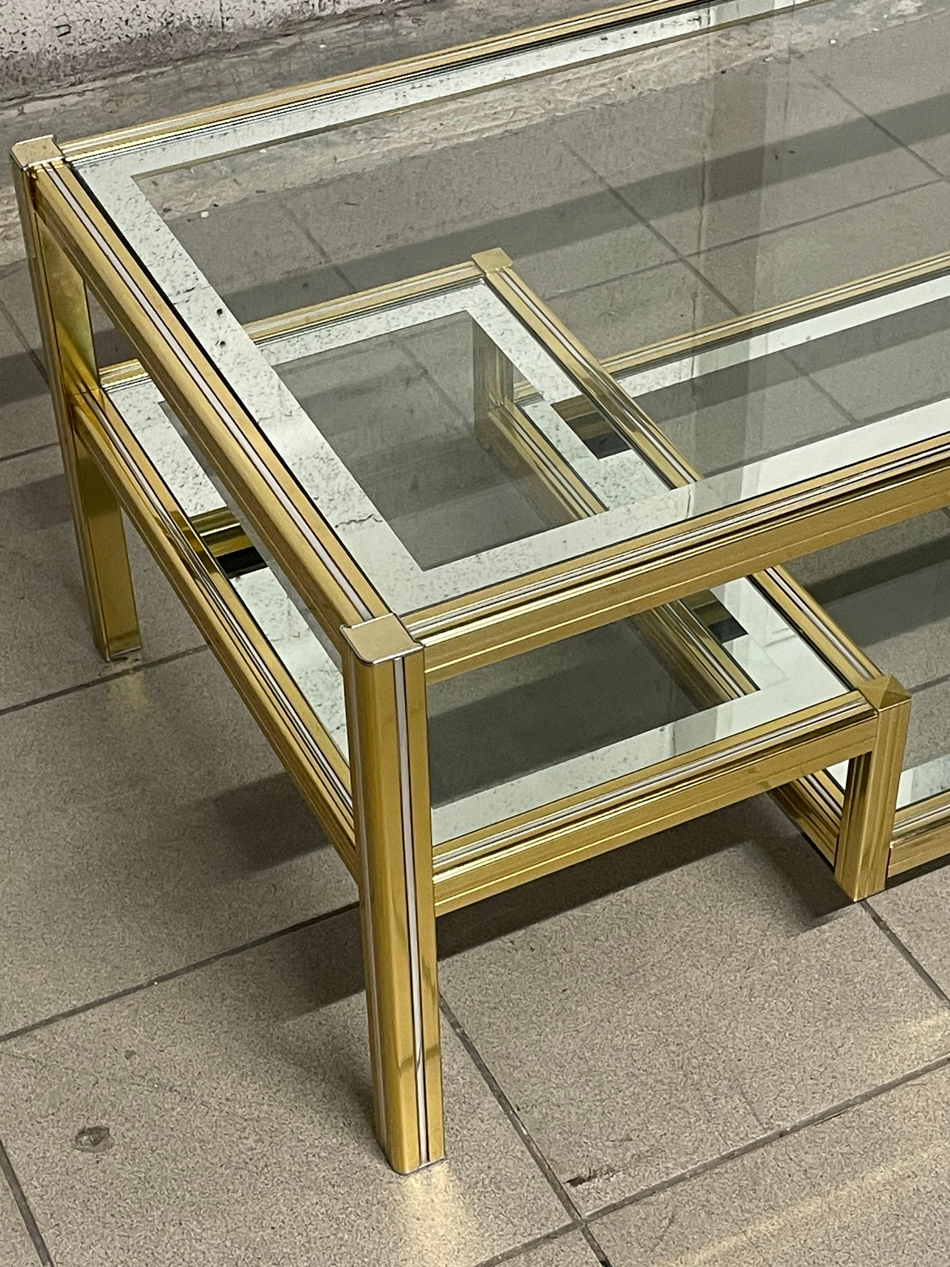 Late 20th Century 1970s living room glass and brass coffee table For Sale