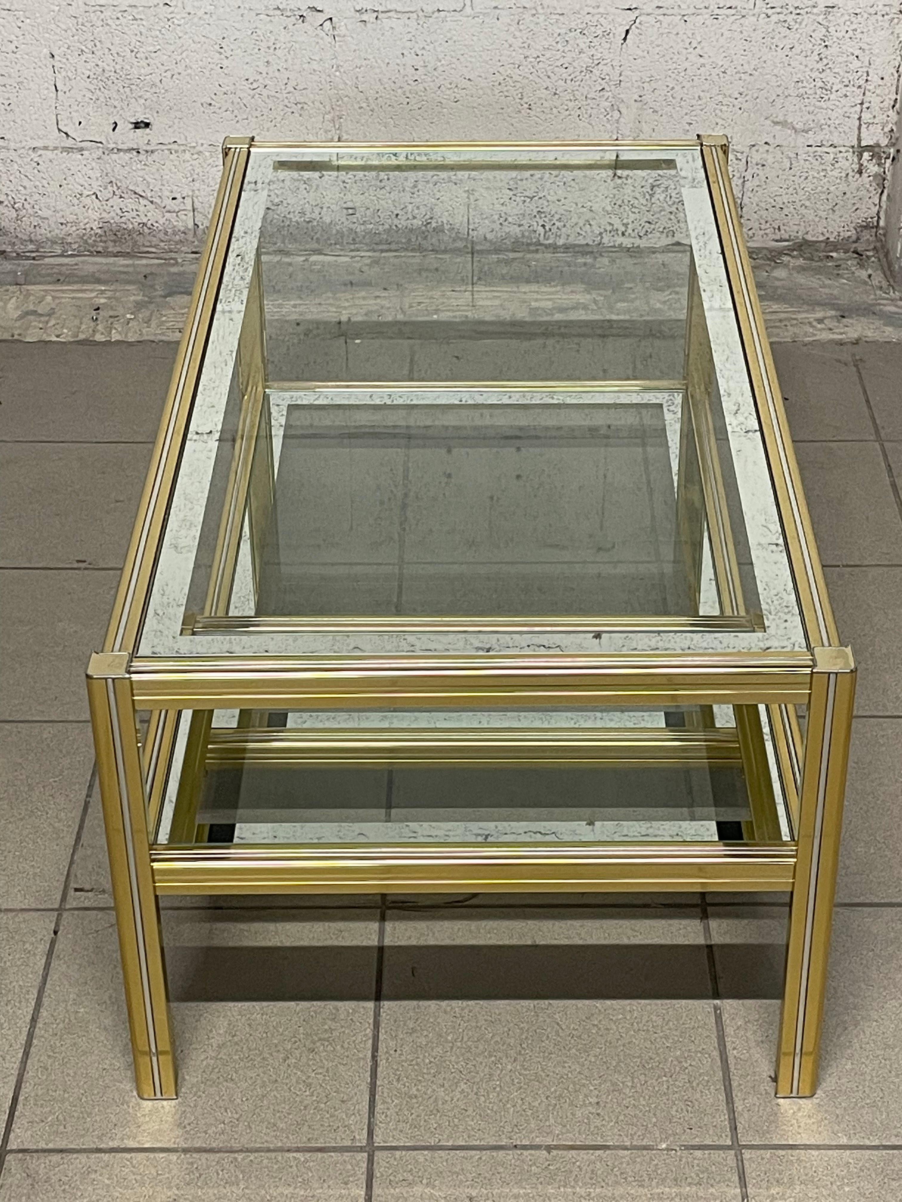 1970s living room glass and brass coffee table For Sale 2