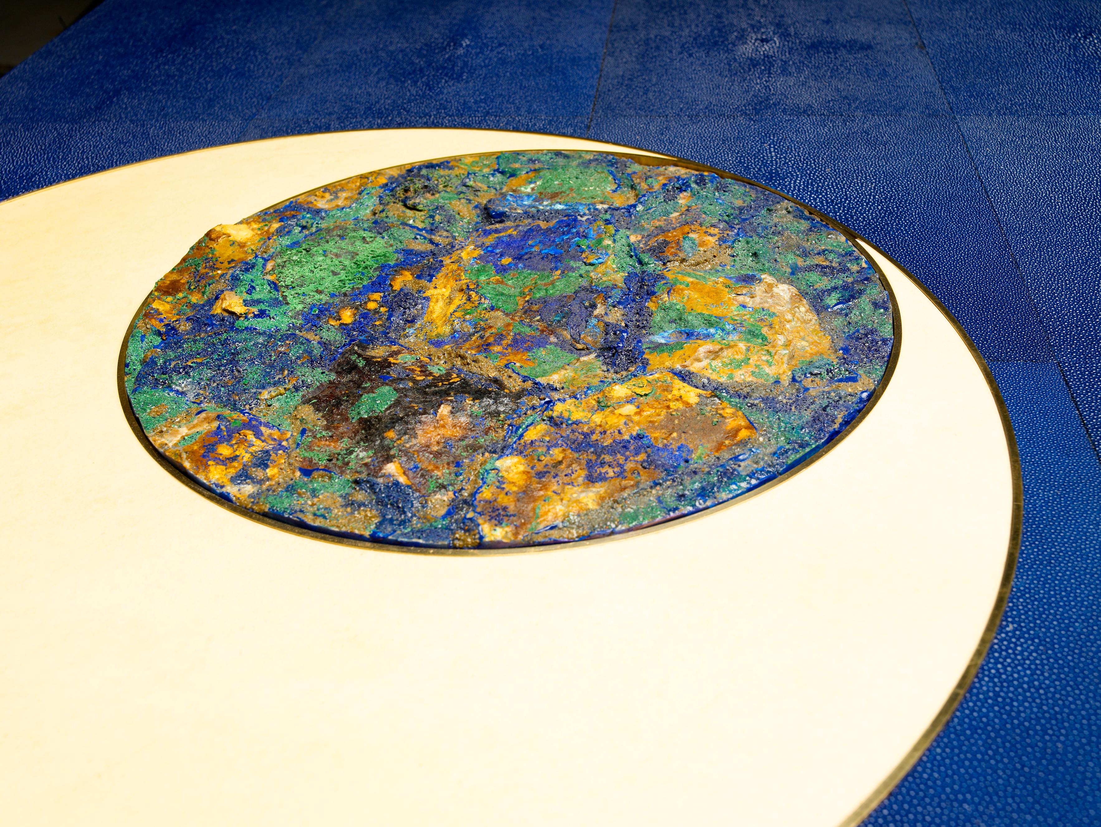 Hand-Crafted Tavolino Da Salotto Blue Moon Rivestito in Galuchat E Pergamena Giordano Viganò For Sale