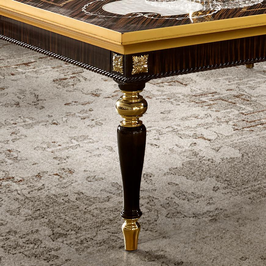 Galvanized Tavolino da salotto con intarsi in legno e madreperla e gambe in legno e metallo For Sale