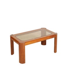 1970s Cassina coffee table in Teak wood with Bronzed Smoked Glass