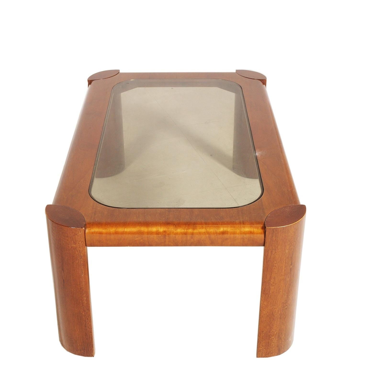 Mid-Century moderno Tavolino da salotto di Cassina anni 70 in legno di Teak con Vetro Fumè Bronzato in vendita