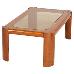 Tavolino da salotto di Cassina anni 70 in legno di Teak con Vetro Fumè Bronzato