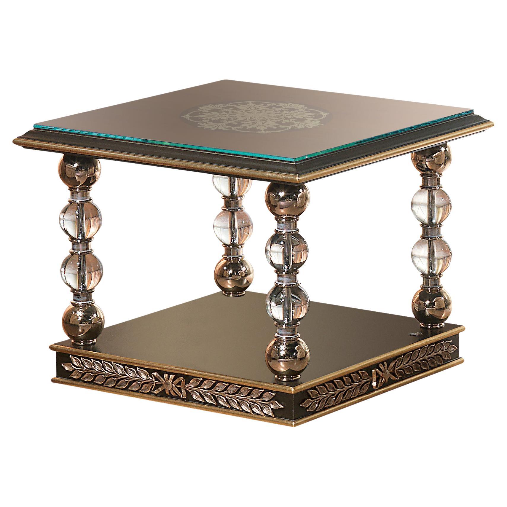 Wooden coffee table with glass and metal decoration ES075 For Sale
