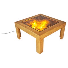 Tavolino da Salotto in Legno e Lucite retroilluminato Italia 70s Mid-Century