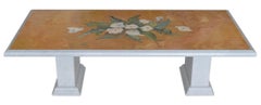 Tavolino Salotto Marmo Bianco Intarsio Fiori di Calle, Fatto a Mano in Italia