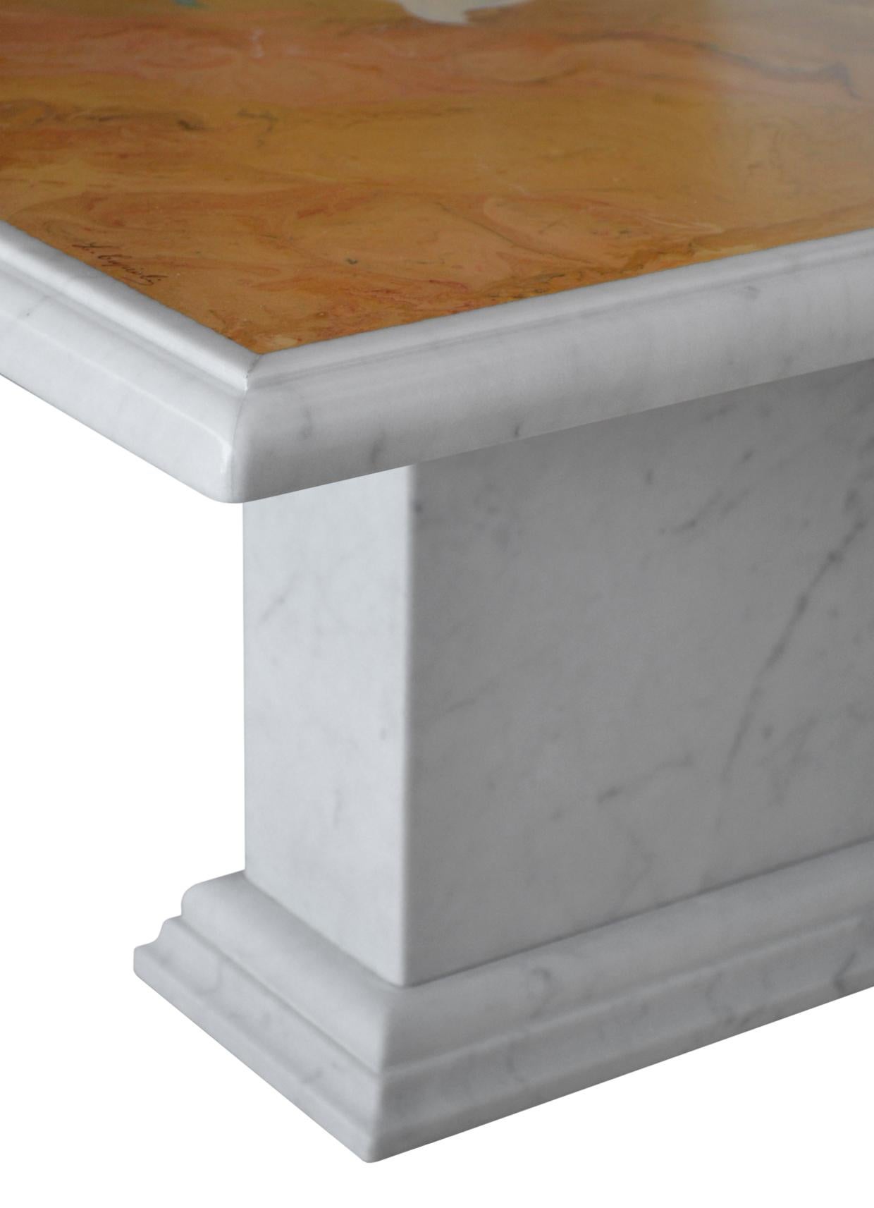 Coffee Table Living Room White Marble Inlaid Calle Flowers, Handmade in Italy In New Condition For Sale In Rimini, IT
