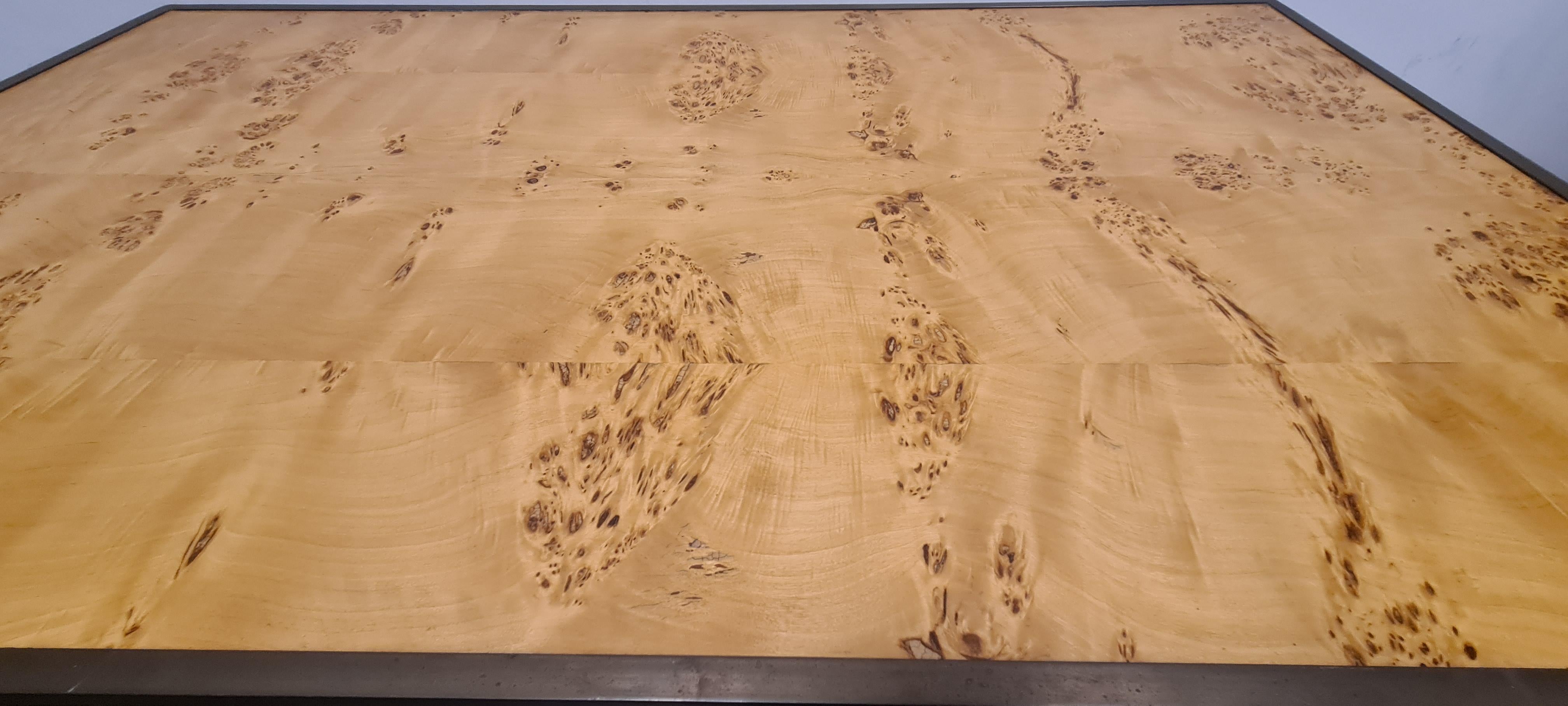 Italian Elm burl and brass coffee table in the style of Willy Rizzo