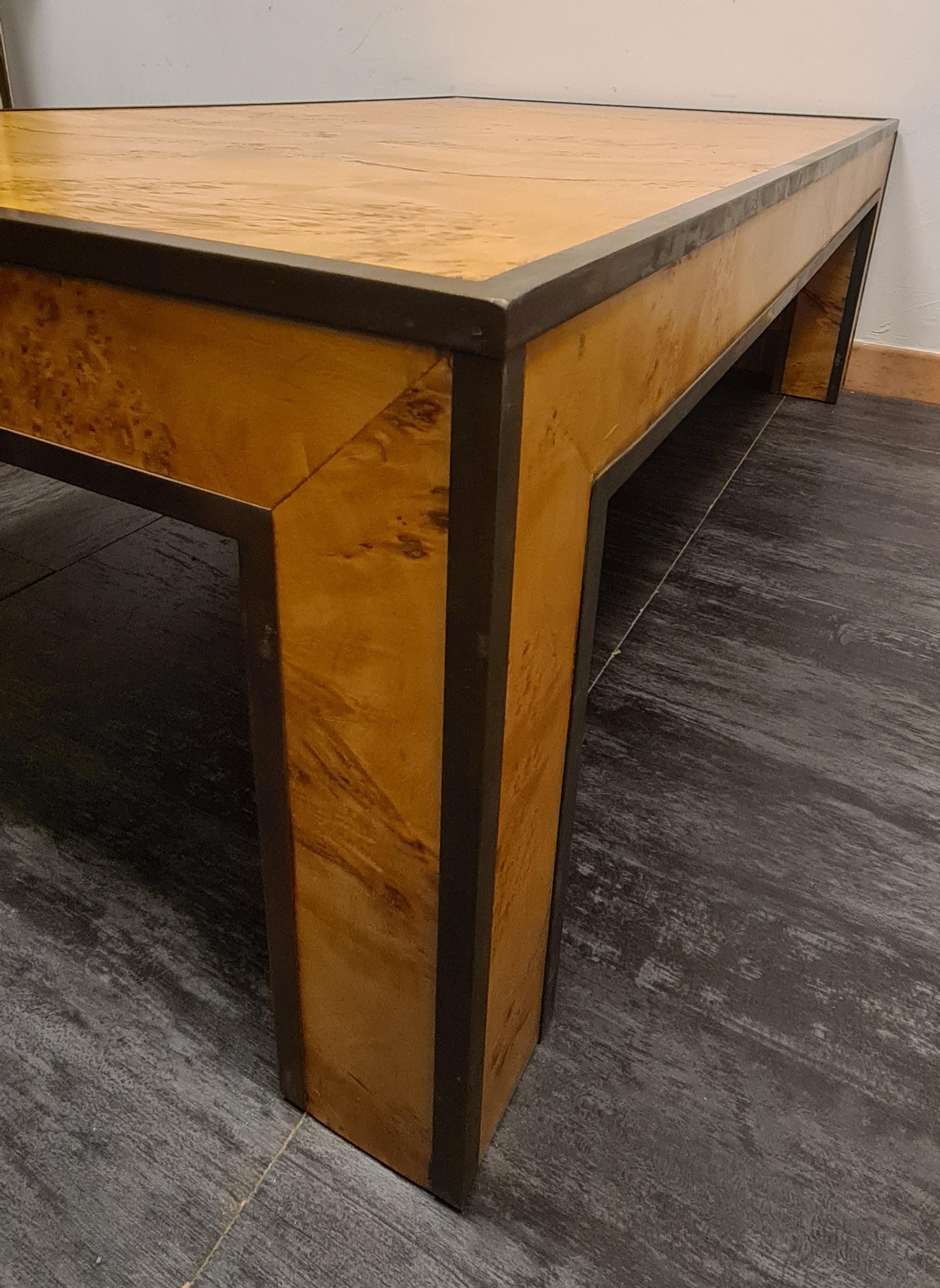 Elm burl and brass coffee table in the style of Willy Rizzo 1
