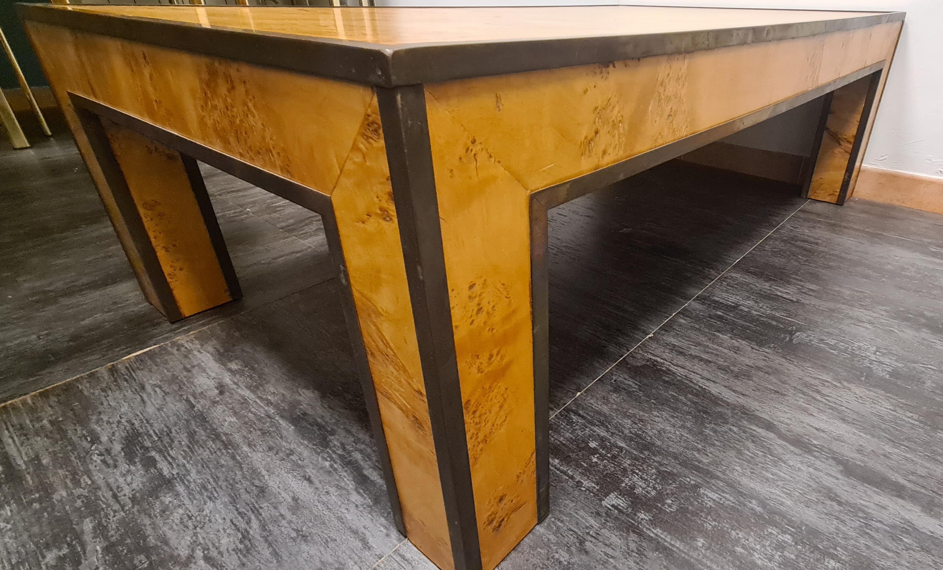 Elm burl and brass coffee table in the style of Willy Rizzo 3