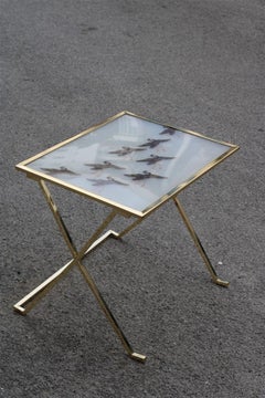 Tavolino da salotto in Solido Ottone e Lucite con Fenicotteri Francia anni '70