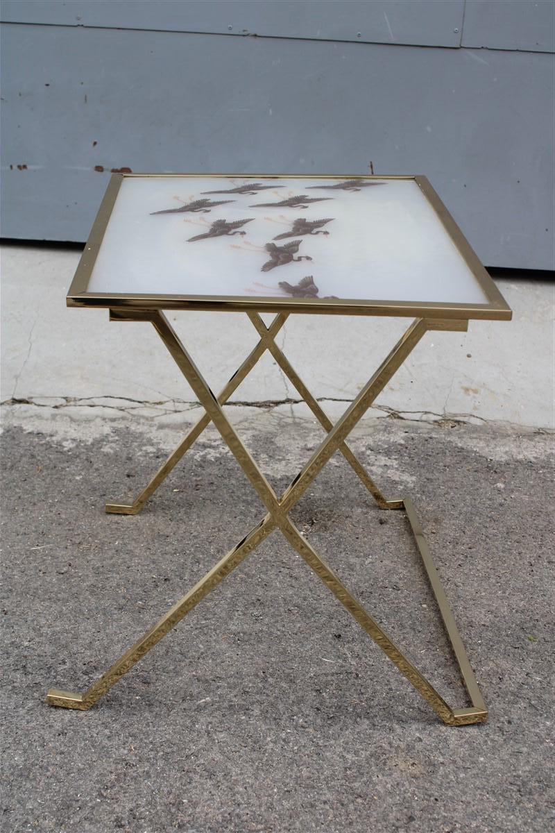 Laiton Tavolino da salotto en ottomane massif et Lucite avec Fenicotteri Francia 1970 en vente