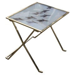 Solid Brass and Lucite Coffee Table with Flamingos France 1950s 