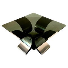 Smoked glass and aluminum coffee table, Francois Monnet 1970s