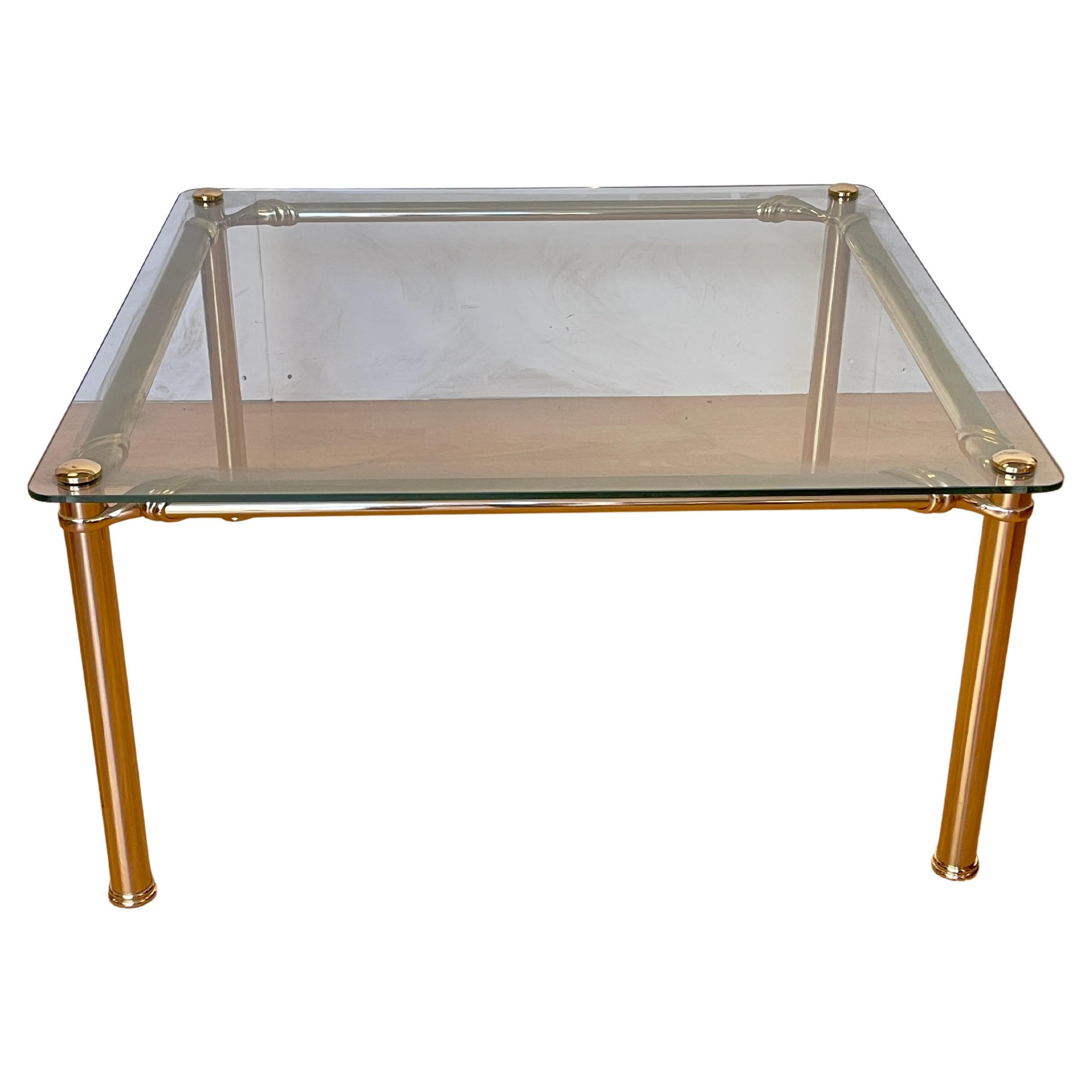 Tavolino da salotto italiano vintage in vetro e ottone lucido, anni 1980