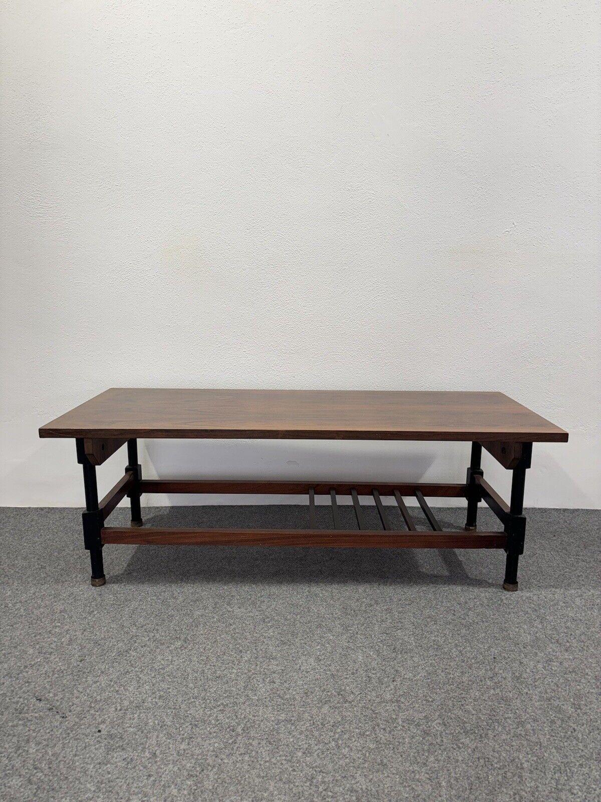Metal Wooden coffee table 60's design Modernism For Sale