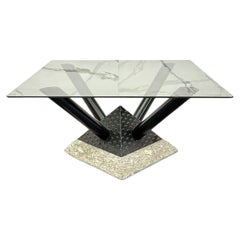 Tavolino Da Salotto Marmo E Metallo Design Modernariato Anni 80