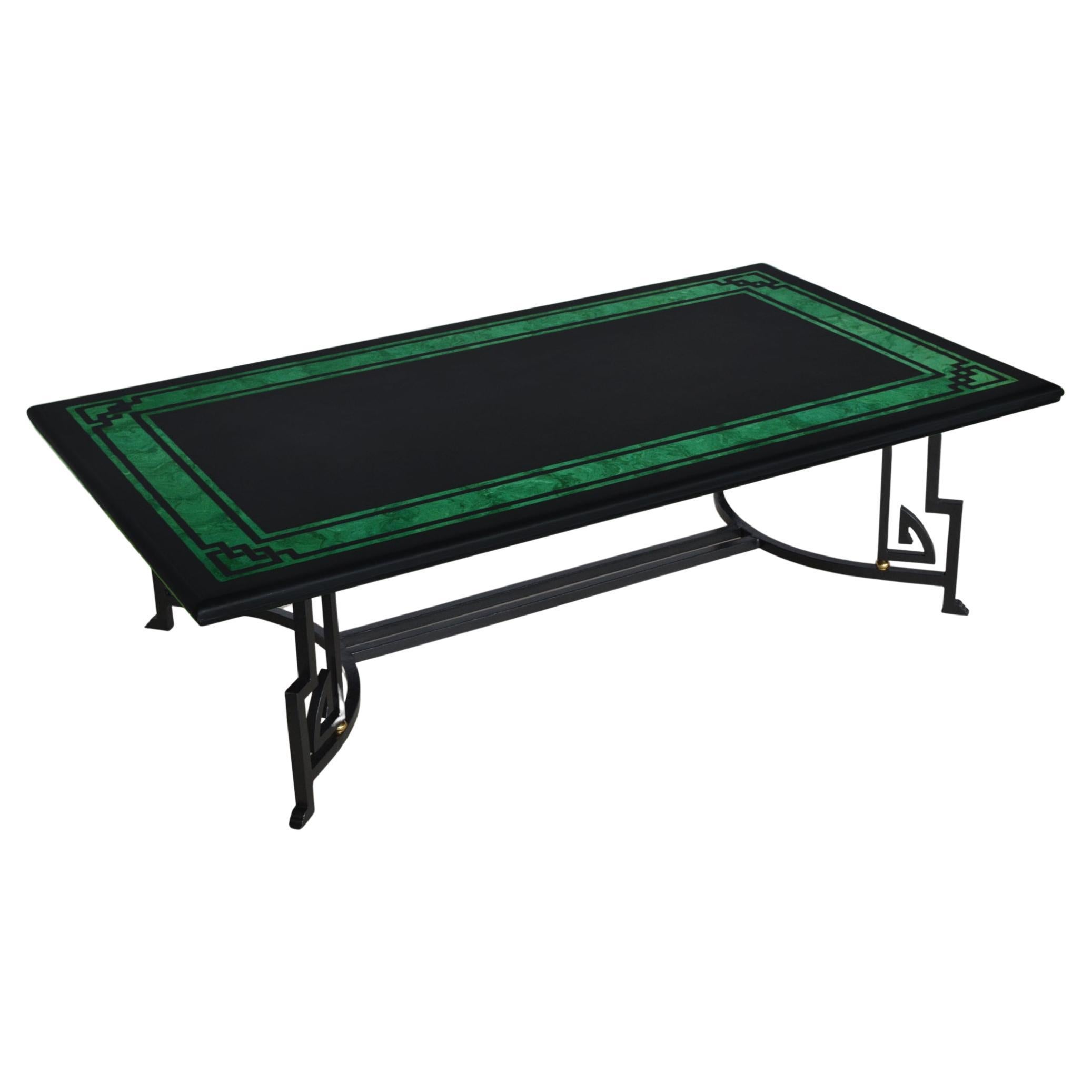 Tavolino da salotto, piano nero e verde ardesia, base ferro battuto disponibile 