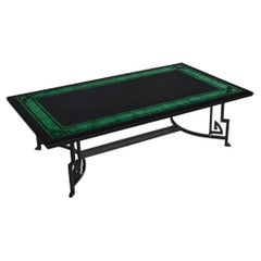 Tavolino da salotto, piano nero e verde ardesia, base ferro battuto disponible 